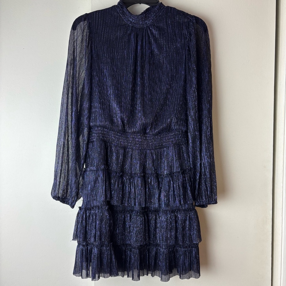 Express Shimmering Midnight Blue Long Sleeve Dress